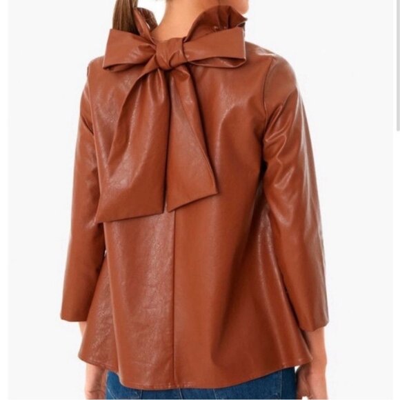 Tuckernuck Cognac Faux Leather Faye Blouse Size Small - Picture 7 of 11